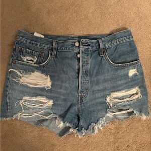 Levi's 501 Blue Distressed Jean Shorts High-Waisted